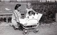 With mother and older sister, Slovakia, Turany, 1944