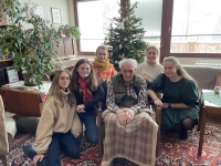 Jindřich Vítovec with the student team after filming for the project Stories of our Neighbors, December 20, 2022
