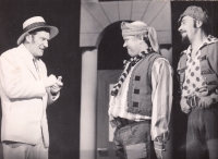Evening Brno, from the play The Girl from the Harbour, 1968. On the left Jiří Jurka, on the right Karel Augusta and Jiří Brož