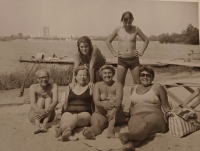 Ilja Stern on holiday, 1973. From the bottom left: professor of philosophy  Vladimír Říha, his wife, Ilja Stern's mother, Ilja Stern's sister, top right: Ilja Stern and his cousin next to him