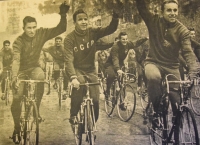 Cyclists during May Day in 1960, from the left: Révay, Jučkov, Hasman
