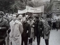 A photograph from a demonstration during the Prague Spring in 1968, taken by Jan Sláma