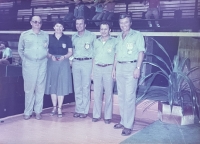 Alojz Novák with fellow referees in table tennis (second from right)