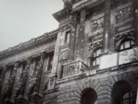The damaged building of the National Museum with bullet marks on its facade, Prague, 1968. Photograph from August 1968 taken by Jan Sláma