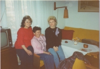 Anděla on the left with her sister Marie and Libuše, around the year 1985 