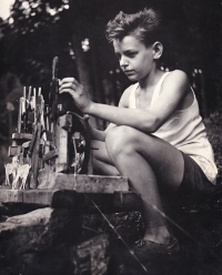 Stanislav Navrátil at the water mill / Vír / around 1951

