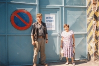 Jiří Löwy in front of his workplace with Mrs Belanová, who emigrated to Israel in 1968