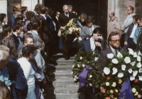 Pavel Wonka’s funeral, the coffin being brought out of the church; Vrchlabí, 1988