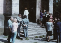 Memorial service attendees in front of the church; Vrchlabí 1988