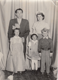 Perička family – Dušan with sisters Eva and Alena, parents Miloslava and Jan; Hostinné, circa 1956