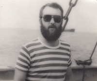 Dušan Perička aboard a ship, 1979
