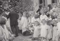 Worship of the Feast of Corpus Christi, commonly Corpus Christi at Vraclav church in the 1950s 