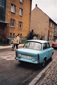 Trabant of Kostelecký's family in front of their house in Boskovice