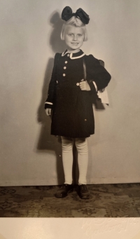 On her first day of school, Jablonec (then Gablonz), September 1944