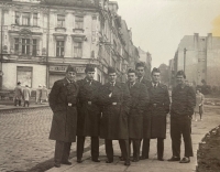 Miroslav Luňák in mandatory military service in Aš, fourth from the left, the year 1962
