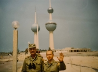 Jan Josef with a commander at Kuwait Towers, Kuwait, 1991
