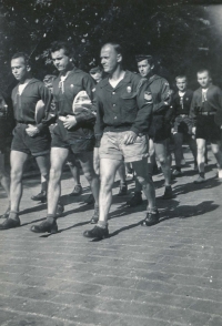 Bohumil Homola in a Scout group, Písek, 1946