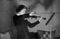 While playing the violin, which she began to practice in Libáň on the recommendation of her teacher
