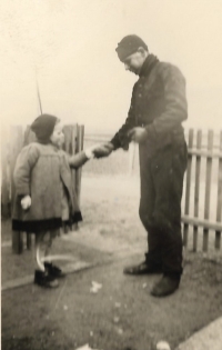 In childhood with a chimney sweep in front of the house in Bílý Potok
