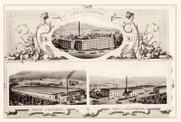Textile factories of Fritsch and Co. in Hejnice (Haindorf), Bílý Potok (Weissbach) and Liberec (Reichenberg) on a historical postcard