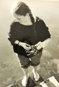 Marie Poláková at Vyžlov pond in Jevany, 1967