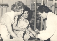 Hedvika Šišková doing her job (Health Centre Holešov), undated
