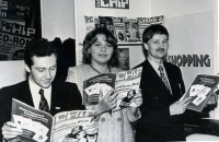 February 1996 - in Prague with the first issue of CHIP, from left to right: Alexey Efetov (CHIP editor-in-chief), Ellina Shnurko-Tabakova, Hugo Martin