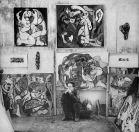Vlasta Matoušová's father, academic painter Dalibor Matouš, with his paintings in the 1960s