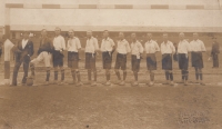 Oldboys football team, 1922, field behind 'People's House' in Karlovy Vary