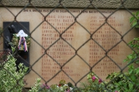 Names of the civilians murdered in Úsobská Street in May 1945; Prague, Obětí 6. května Street, May 2023