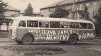 Albert Iser's bus with the anti-occupation text in August  1968