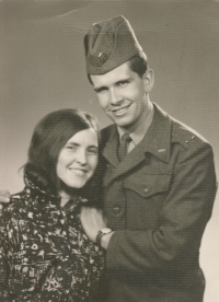 Witness Josef Plíhal in military uniform, with his then-partner Věra, 1960s
