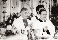 Josef Šich (right) with Archbishop František Vaňák, 1990