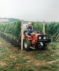 Karel Válka working on a vineyard 