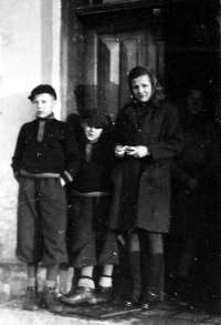 With her brothers, Karel and Alois, Staré Hamry, the late 1940s 
