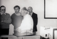 Milan Kopecký (right background) with colleagues at Palacký University, 1992