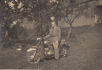 On his motorcycle, 1950s