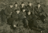 Brother Stanislav Janáček during compulsory military service (first row in the middle), 1948