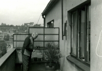 Miroslav Gebert, father of the witness, on the terrace of his apartment in Prague Podolí