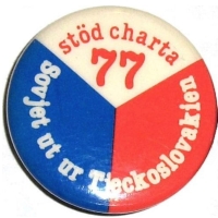 Button  "Support Charta 77 - Soviets out of Czechoslovakia" 1978