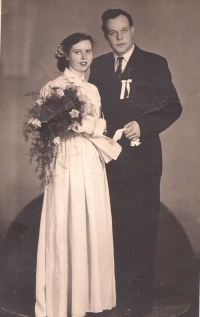 With her husband Josef Šimánek, wedding photo, 1957