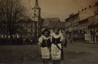 Milada (left) with a friend in Králíky, 1956