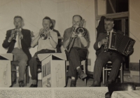 Father Václav Kalousek (right) with a band, 1960s
