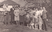 Maria Šimánková's family with a visit from German relatives, Malčice, 1964
