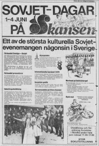 Soviet PR days were organized at Skansen, Stockholm's outdoor museum and zoo. The Eastern European Solidarity Committee and others demonstrated against the event. (1979)