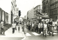 A demonstration in Stockholm with banners with the text Soviet out of Czechoslovakia. (app. 1981)