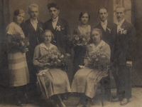The wedding of parents Anna (1906-1989) and Václav (1901-1993) Kalouseks, 1925 (the couple on the left; the couple on the right is Anna's sister who got married at the same time)
