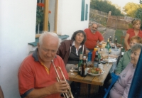 With trumpet in cottage in Vysoké Sedliště, 2000