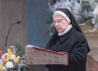 Sister Irene reads the readings at the pilgrimage