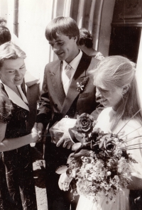Wedding photo with her husband Pavel Kvapil, 1990
